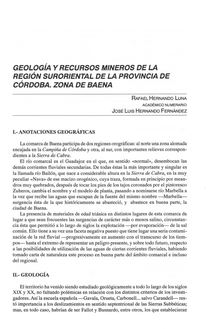 Geología y recursos mineros de la región suroriental de la provincia de Córdoba. Zona de Baena