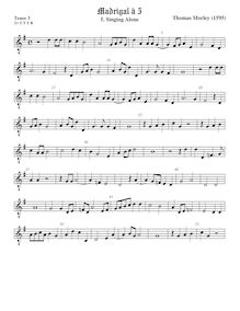 Partition ténor viole de gambe 3, octave aigu clef, First Booke of ballet to Five Voyces par Thomas Morley