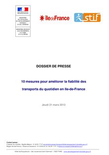 Dossier de presse - 10 mesures pour améliorer la fiabilité des  transports du quotidien en Ile-de-France