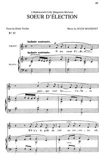 Partition complète (C Major: medium voix et piano), Sœur d élection