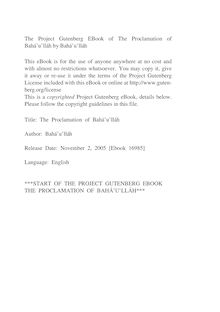 The Proclamation of Bahá u lláh