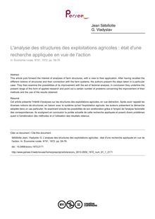 L analyse des structures des exploitations agricoles : état d une recherche appliquée en vue de l action - article ; n°1 ; vol.91, pg 59-78