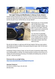 Car Light Tinting and Modification in Stoney Creek, Ontario