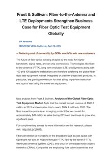 Frost & Sullivan: Fiber-to-the-Antenna and LTE Deployments Strengthen Business Case for Fiber Optic Test Equipment Globally