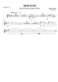 Partition cor 1, Berceuse sur le nom de Gabriel Fauré, G major, Ravel, Maurice