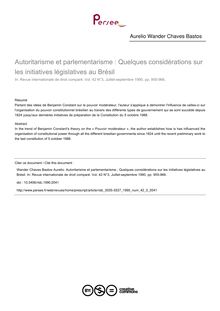 Autoritarisme et parlementarisme : Quelques considérations sur les initiatives législatives au Brésil - article ; n°3 ; vol.42, pg 955-966