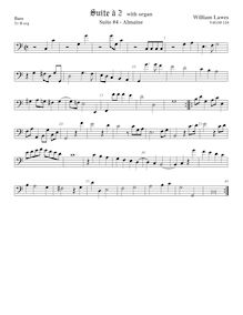 Partition viole de basse, basse clef,  No. 4 pour two violes de gambe et orgue par William Lawes