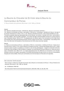 Le Baume du Chevalier de St-Victor alias le Baume du Commandeur de Pernes - article ; n°320 ; vol.86, pg 439-446