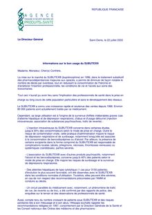 Notice d'utilisation du Subutex - Agence française de sécurité sanitaire des produits de santé