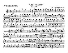 Partition clarinette 1 (B♭), Automania, Galop, Laurendeau, Louis Philippe
