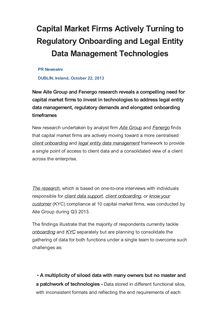 Capital Market Firms Actively Turning to Regulatory Onboarding and Legal Entity Data Management Technologies