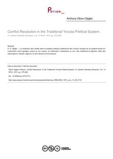 Conflict Resolution in the Traditional Yoruba Political System. - article ; n°50 ; vol.13, pg 275-292