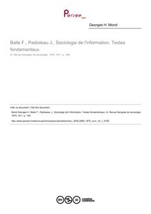 Balle F., Padioleau J., Sociologie de l information. Textes fondamentaux.  ; n°1 ; vol.16, pg 148-148