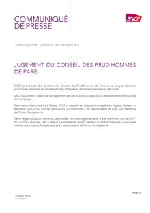 SNCF : jugement du Conseil des Prud hommes de Paris 