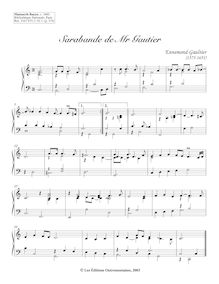 Partition Sarabande, 2 clavecin pièces from Bauyn Manuscript, Gaultier, Ennemond