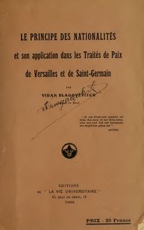 Le principe des nationalités et son application dans les traités de paix de Versailles et de Saint-Germain