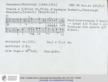 Partition complète, Trio Sonata en D Minor, GWV 207, D minor, Graupner, Christoph