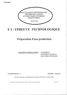 Bacpro metiers mode preparation d une production 2003