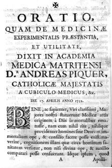 Oratio, quam de Medicinae experimentalis praestantia, et utilitate, dixit in Academia Medica Matritensi... die 17 aprilis anno 1752