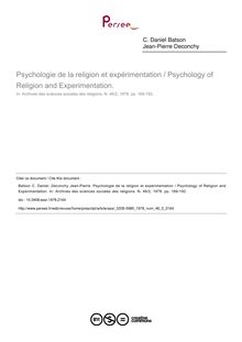 Psychologie de la religion et expérimentation / Psychology of Religion and Experimentation. - article ; n°2 ; vol.46, pg 169-192