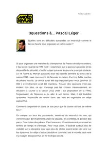 3questions à... Pascal Léger