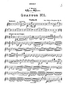 Partition violon 2, corde quatuor No.1, Op.11, C major, Müller Berghaus, Karl