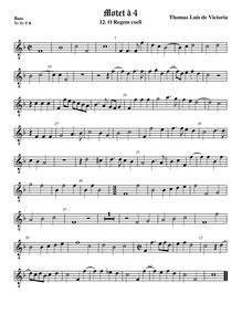 Partition viole de basse, octave aigu clef, O Regem coeli, O Regem coeli. Cum paribus vocibus. In Festo Natalis Domini.