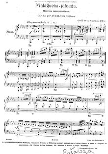 Partition complète, Malagueña-jaleada, Op.183bis., Morceau caractéristique. Genre pur andaloux (gitano)