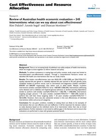 Review of Australian health economic evaluation – 245 interventions: what can we say about cost effectiveness?