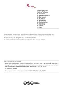 Datations relatives, datations absolues : les populations du Paléolithique moyen au Proche-Orient - article ; n°10 ; vol.86, pg 328-333