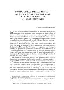 Propuestas de la Misión Alesina sobre reformas al Banco Central: un comentario(Alesina s Mission Reform Propossals to Central Bank: A Comment)