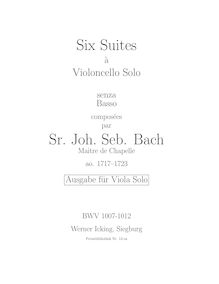 Partition de viole de gambe, 6 violoncelle , Bach, Johann Sebastian
