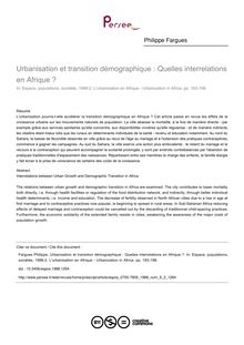 Urbanisation et transition démographique : Quelles interrelations en Afrique ? - article ; n°2 ; vol.6, pg 183-198
