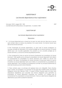 Question 97 les brevets dépendants et leur exploitation