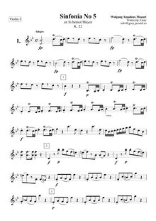 Partition violons I, Symphony No.5, B♭ major, Mozart, Wolfgang Amadeus