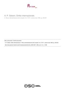A. P. Sebeni, Diritto internazionale. - note biblio ; n°1 ; vol.10, pg 249-251