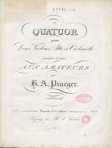 Partition violon 1, corde quatuor, C minor, Praeger, Heinrich Aloys