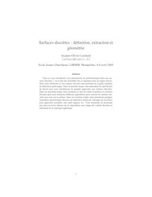 Surfaces discrètes définition extraction et géométrie