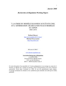 Janvier 2008 Recherches & Régulation Working Papers 7. LA CRISE DU ...
