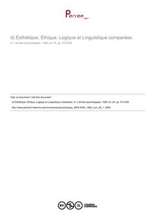 Esthétique, Ethique, Logique et Linguistique comparées. - compte-rendu ; n°1 ; vol.29, pg 514-529