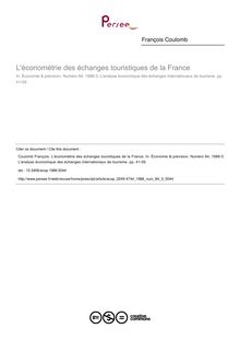 L économétrie des échanges touristiques de la France - article ; n°3 ; vol.84, pg 41-59