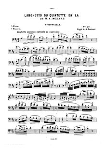 Partition de violoncelle, clarinette quintette, Quintet for Clarinet and Strings
