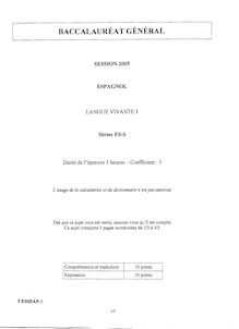 Espagnol LV1 2005 Sciences Economiques et Sociales Baccalauréat général