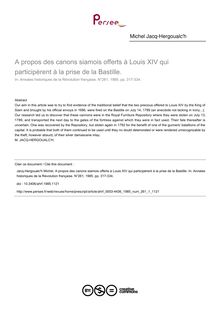 A propos des canons siamois offerts à Louis XIV qui participèrent à la prise de la Bastille. - article ; n°1 ; vol.261, pg 317-334