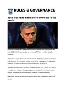Mourinho écope de 30 000 € d amendes