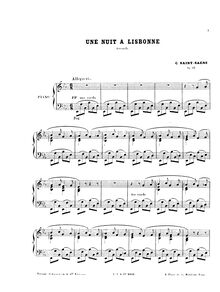 Partition Piano Solo, Une Nuit à Lisbonne, Op.63, Barcarolle, Saint-Saëns, Camille