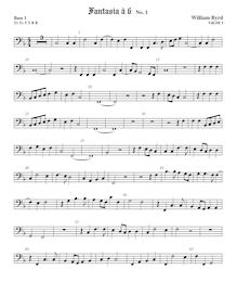 Partition viole de basse 1, fantaisies pour 6 violes de gambe, Byrd, William par William Byrd