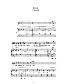 Partition No.3 - L absent (c), 3 chansons, Op. 5, Fauré, Gabriel