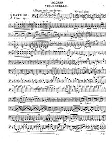 Partition violoncelle, corde quatuor, D minor, Rietz, Julius