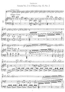 Partition de piano, violon Sonata No.2, Op.12/2, A Major